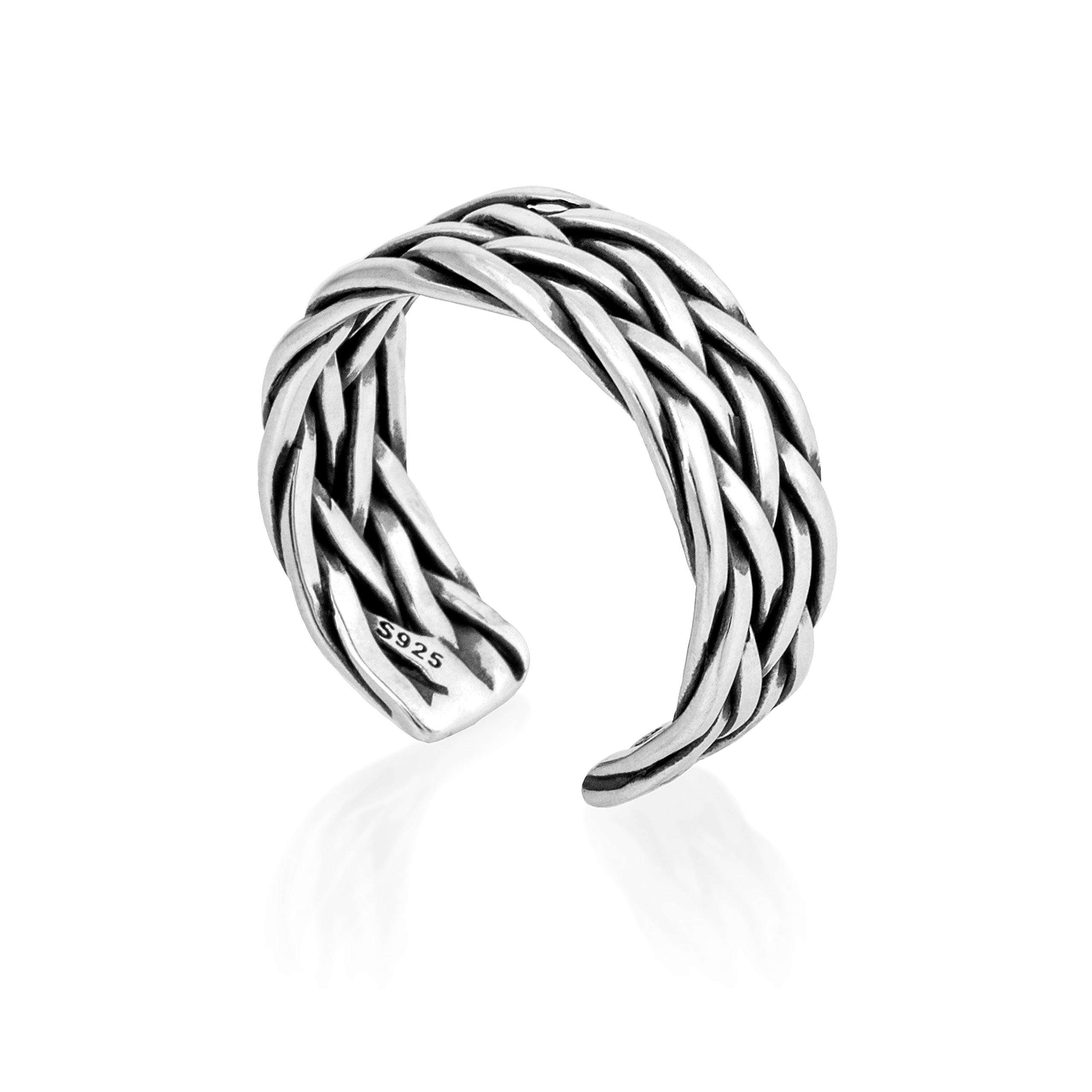 Nature Rebel Herren Ring breit 925 Silber offen verstellbar geflochten