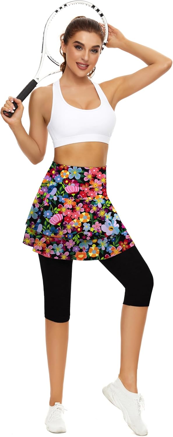 Tennis Skirted Leggings with Pockets for Women Golf Skapri Leggings with Skirt