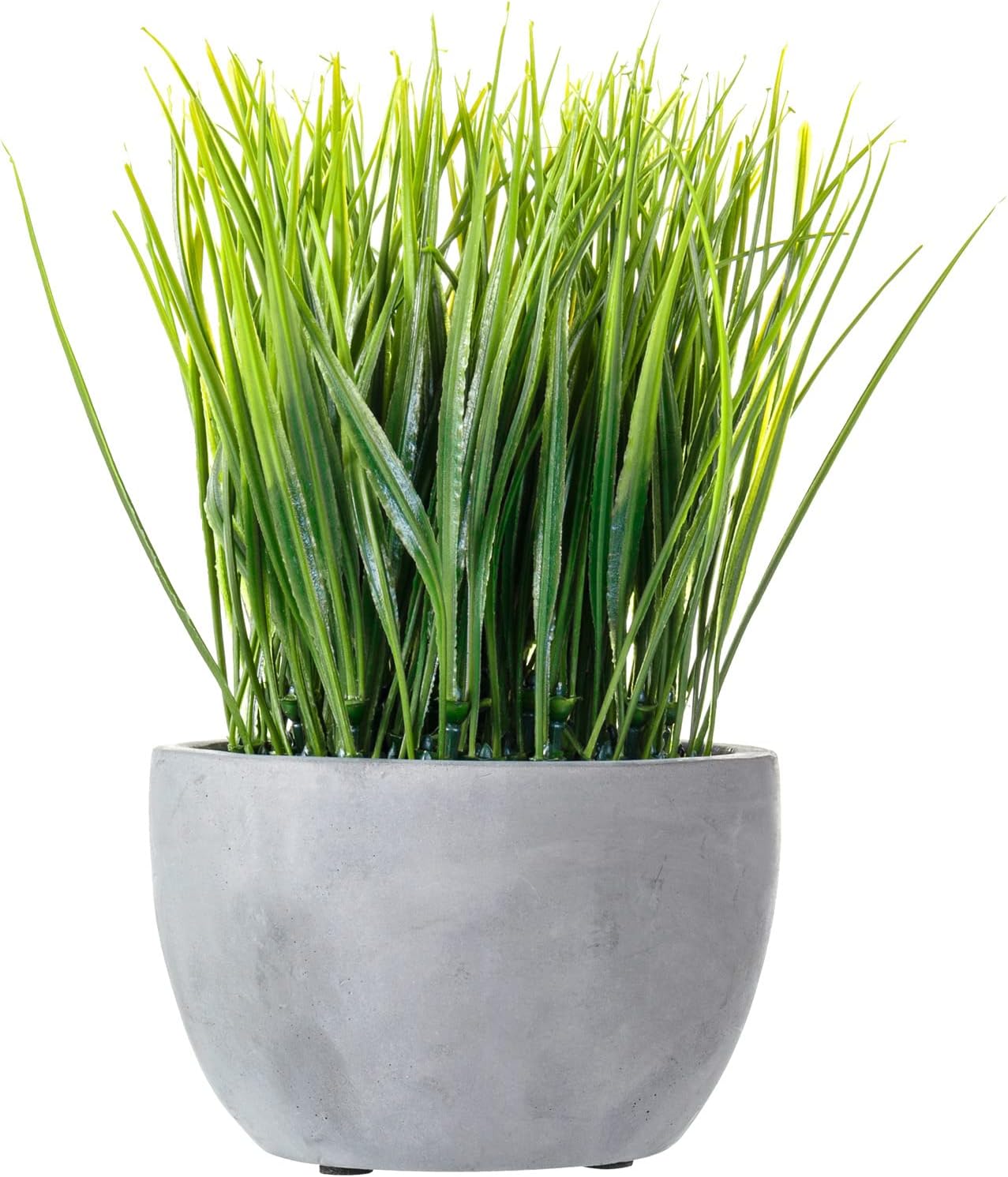 MyGift Small Tabletop Artificial Faux Grass Plant in Cement Gray Round