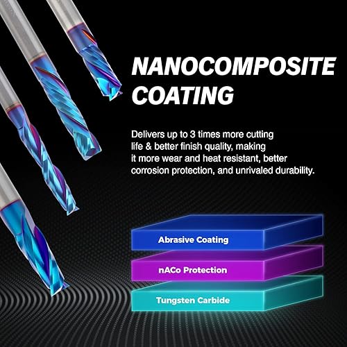 Miniatura 5 de ZahyoX Broca de enrutador CNC espiral de compresión de 38 pulgadas, fresadora de extremo CNC de carburo sólido recubierta NACO, diámetro de corte de