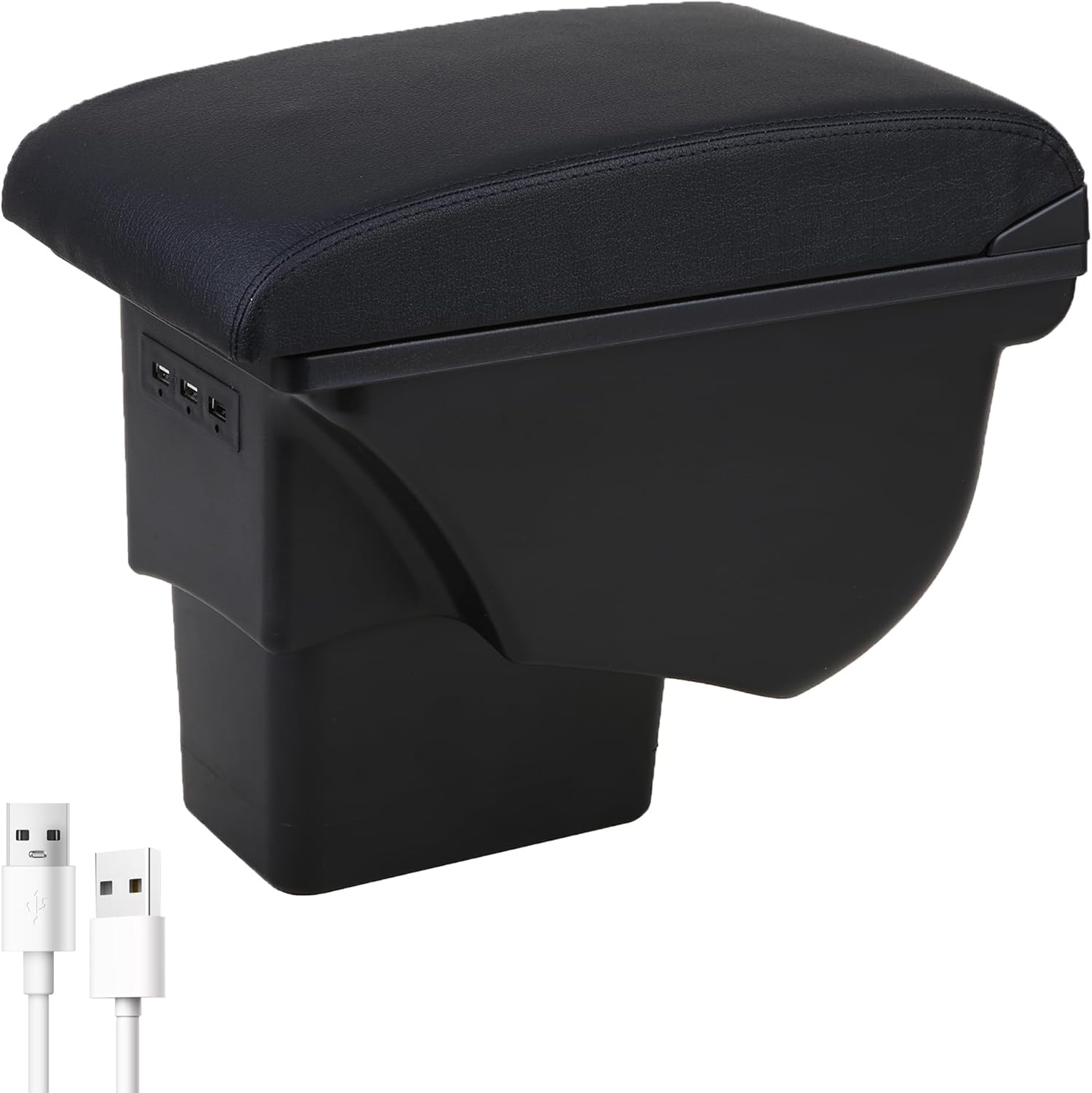 YJYWZH for KIA Soul Models Center Console Armrest Storage Box 2010-2013, 3 USB Ports Double Layer Storage Organizer, Car Interior Auto Accessories Black Stitching