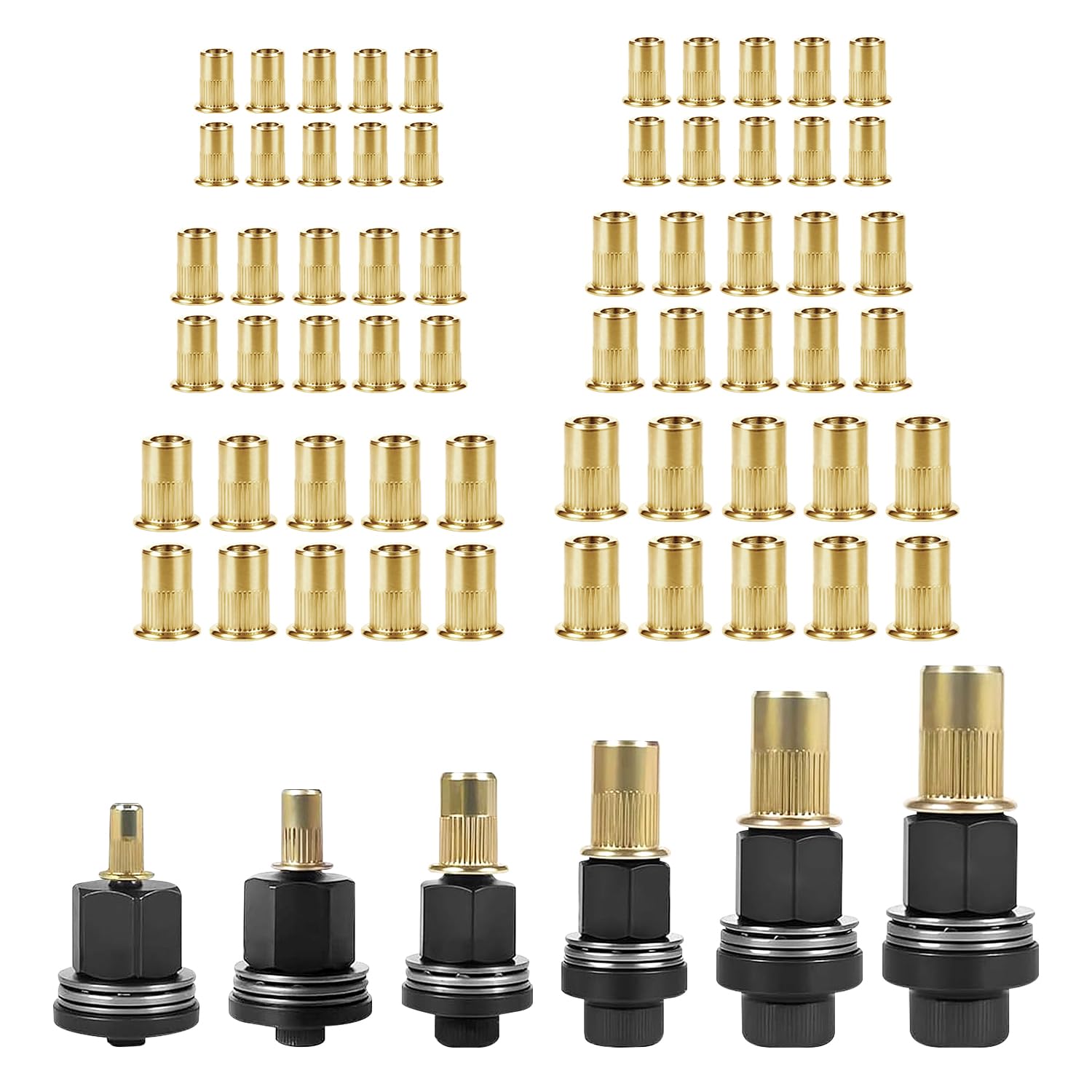Remachadora de Tuercas Remachables Remaches Roscados Tuerca Remachable Remache Tuerca 66Stk M3 M4 M5 M6 M8 M10 Juego de Cabezales Para Remachar a Mano Cada uno Contiene 10 Tuercas