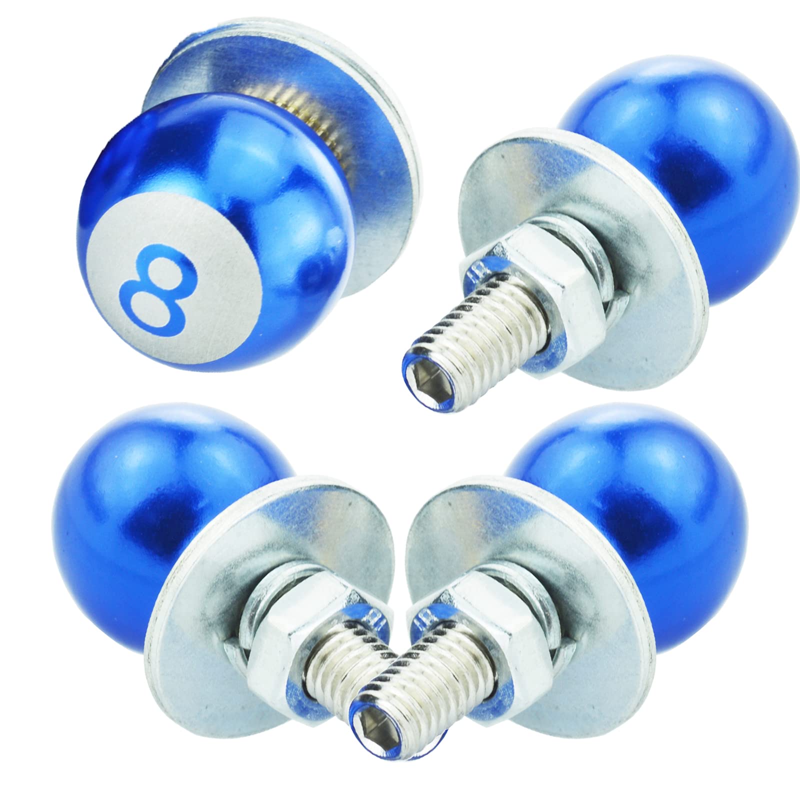 Temzzer Novelty License Plate Bolts 8 Ball Car Plate Screws Anti-Theft Car Tag Screws for Most Vehicle Motorcycle 4 Pcs (Blue)
