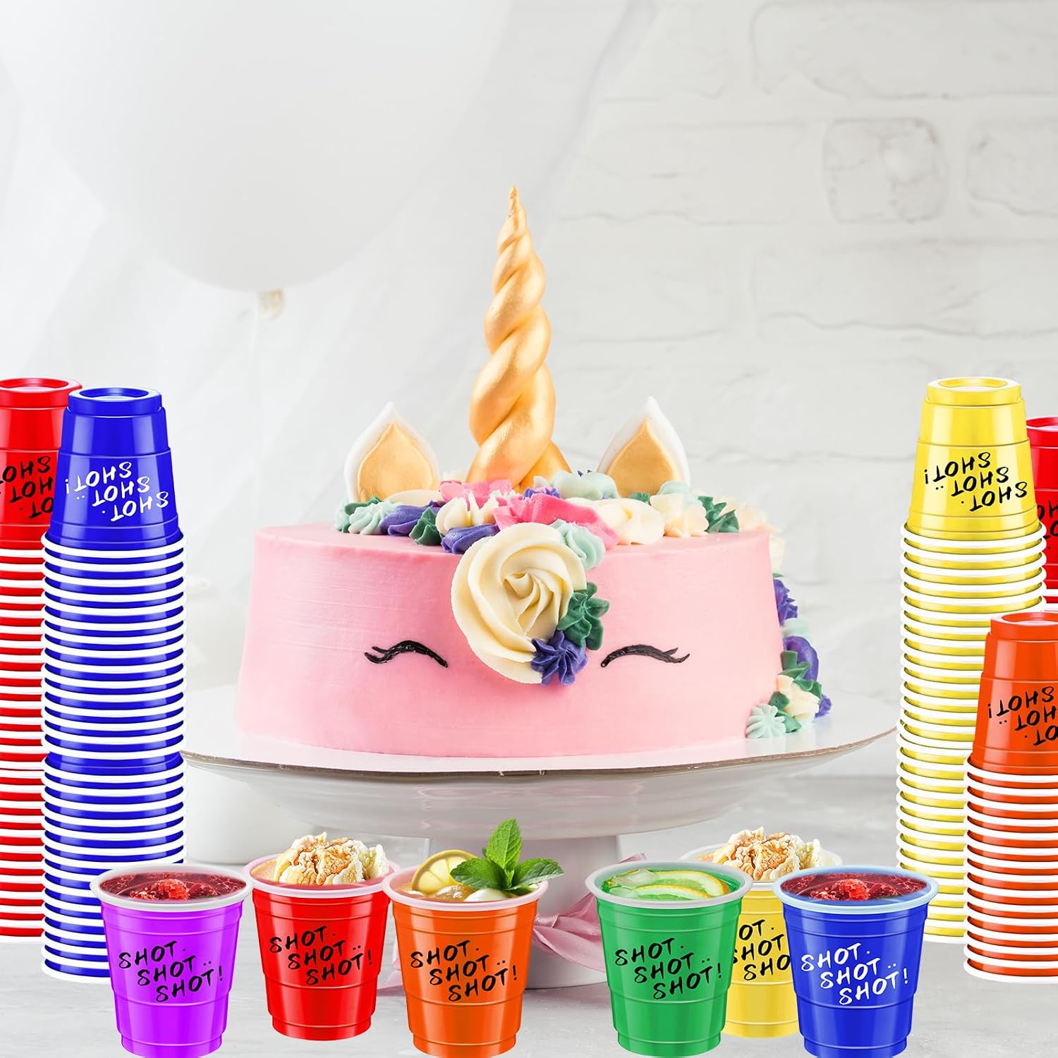 120 pcs Multicolor Shot Cups 2 oz Colorful shot glasses Neon Shot Cups for Wedding Graduation Summer Beer Taste Serving, Snacks(Rainbow Colors)