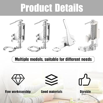 4 Pcs Free Motion Foot for Sewing Machine,Metal Hand Sew Quilting Presser Embroidery Walking Feet Darning Machines Accessories Kit,Piping Stitch Foot Large Attachments for Brother Singer and Fits More