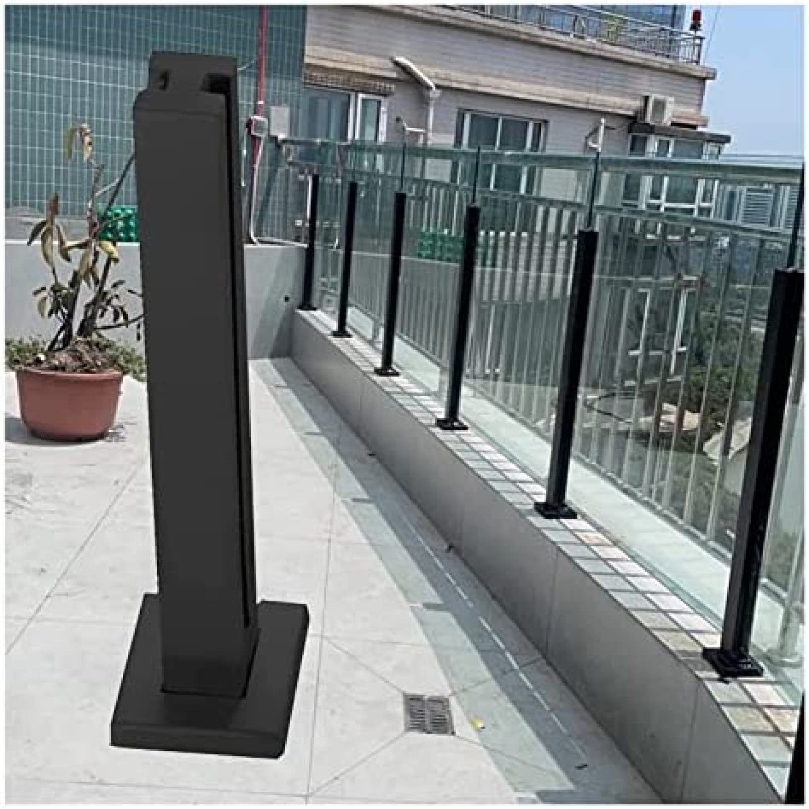 Pealihuy Outside Balcony Glass Railing Fence Pole, Black Stainless Steel Rustproof Glass Panels Post Glass Balustrade,Mid Post,145cm/57in