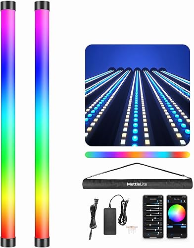 Mettlelite Paquete de 2 luces TLX2 RGB tubo de luz LED a todo color con APP DMX Control 2 pies 2800K-8000K CRI96 TLCI97 360° RGB CCT HSI Modo de