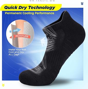 TANSTC Athletic Running Ankle Socks,6Pairs Cushioned Low Cut Anti-Blister Tab Sports Sock Men Women