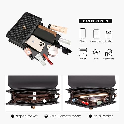 Miniatura 3 de LOVEVOOK Bolsos cruzados para mujer, de cuero, acolchado, con correa de cadena, bolso de mano de moda, bolso de noche para mujer