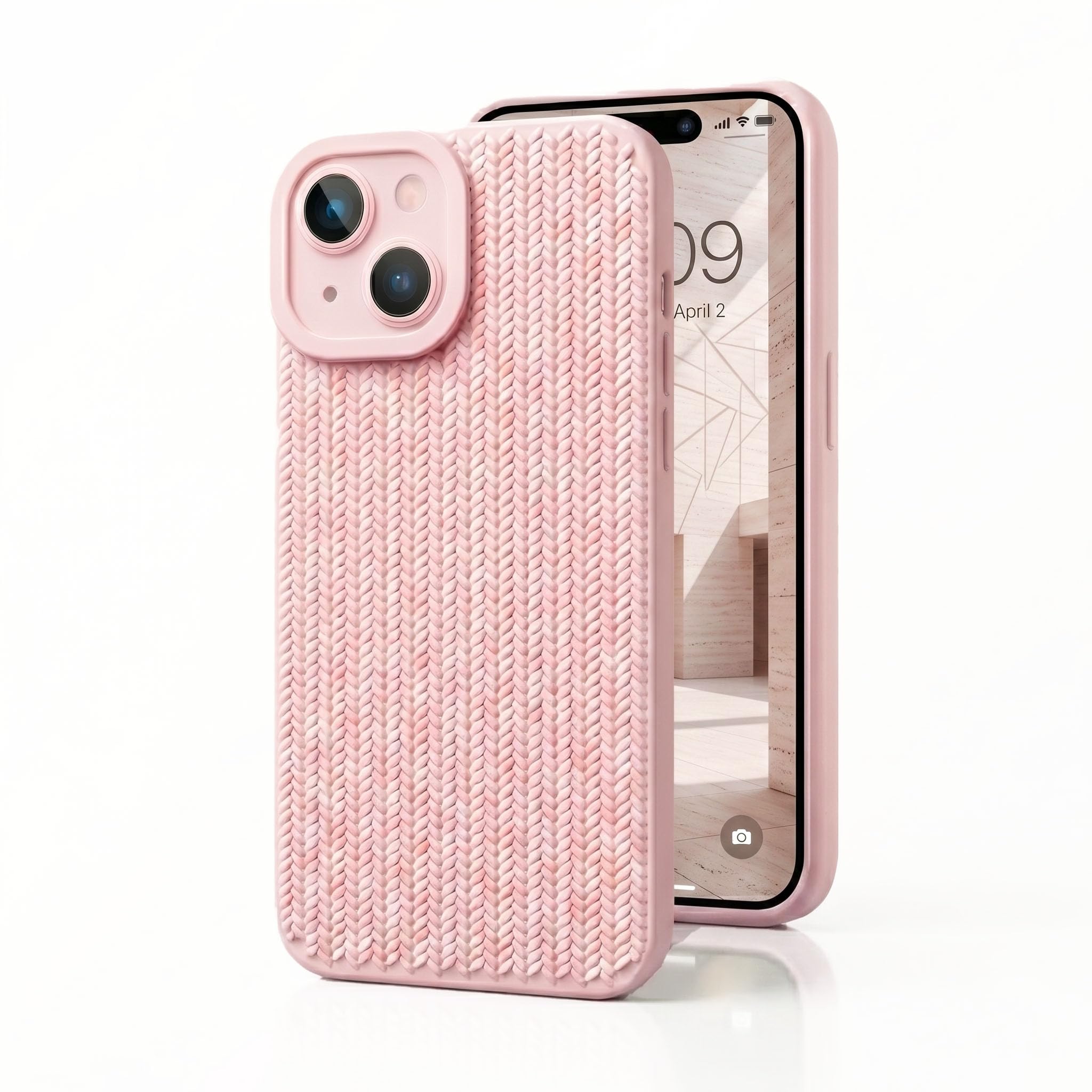 amazon basics Luxury 3D Knitted Texture Soft Silicone Back Cover for iPhone 15 | Slim Fit Shockproof Case with Camera Protection & Non-Slip Grip - Pink-picture-10