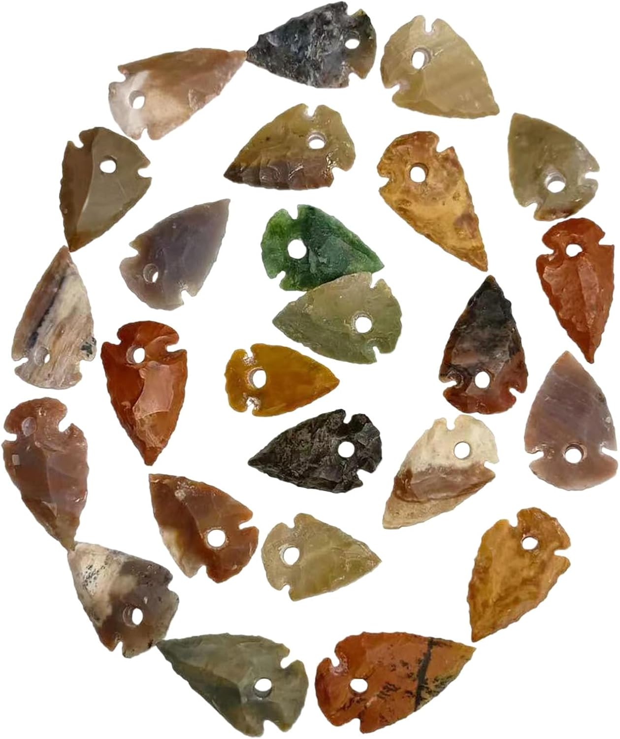 25 PCS Drill Hole Agate Arrowheads Pendant for Necklace Earring Jewelry Making Handmade Arrow Head DIY