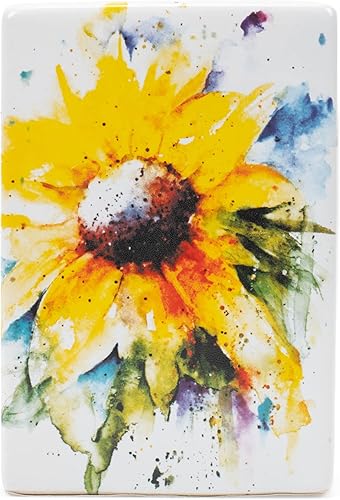 DEMDACO Dean Crouser - Placa decorativa de cerámica de cerámica con diseño de girasol, acuarela, amarillo, 6 x 4 pulgadas