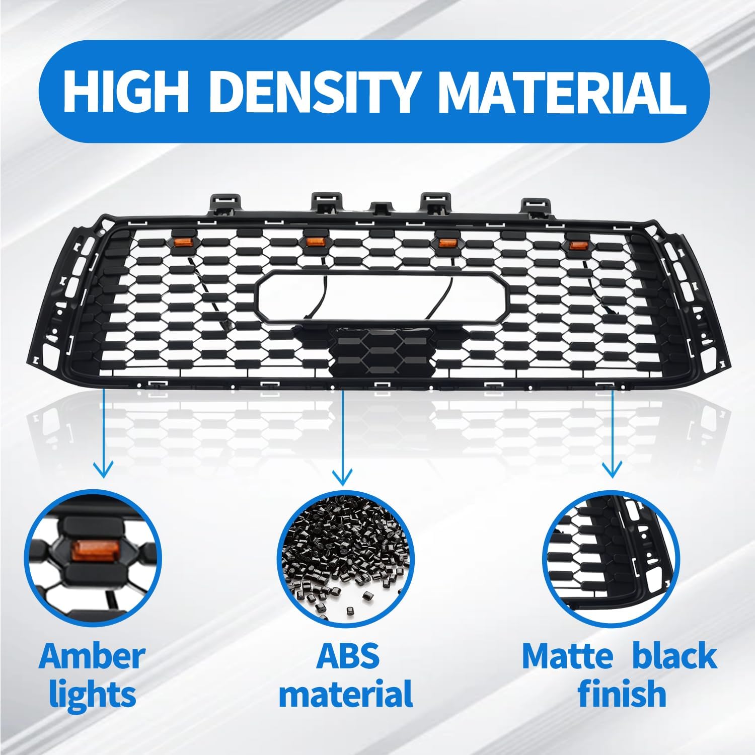 Front Grille for Tundra 2010 2011 2012 2013, Front Upper Bumper Mesh Grill Replacement with 4 LED Lights Accessories, Matte Black, 1 Set