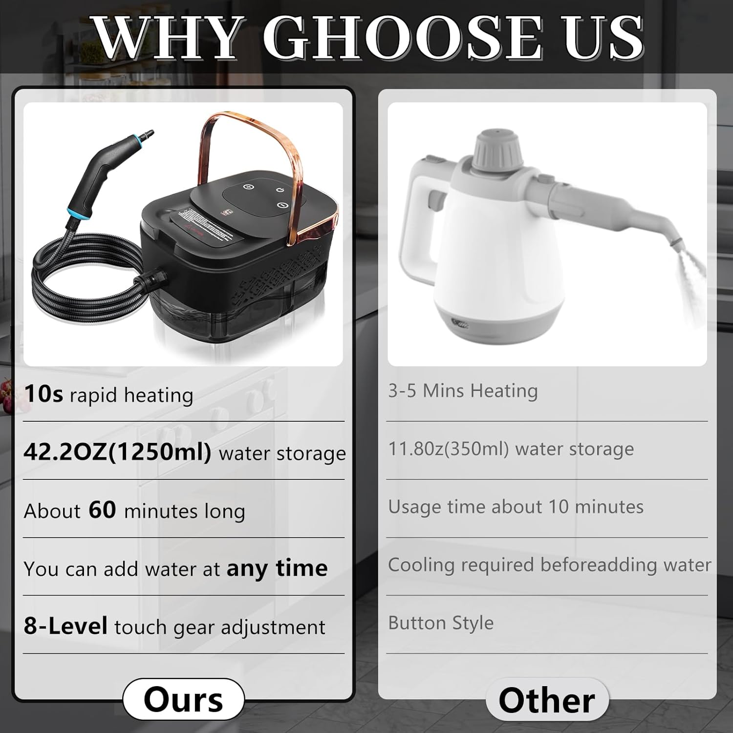 Steam Cleaner, Steamer for Cleaning, 2500W Pressurized Steam Cleaner with 1.2L Water Tank and 12 Attachments, Portable Steamer Cleaner for Home Car Kitchen Bathroom Furniture Tile Grout - Image 4