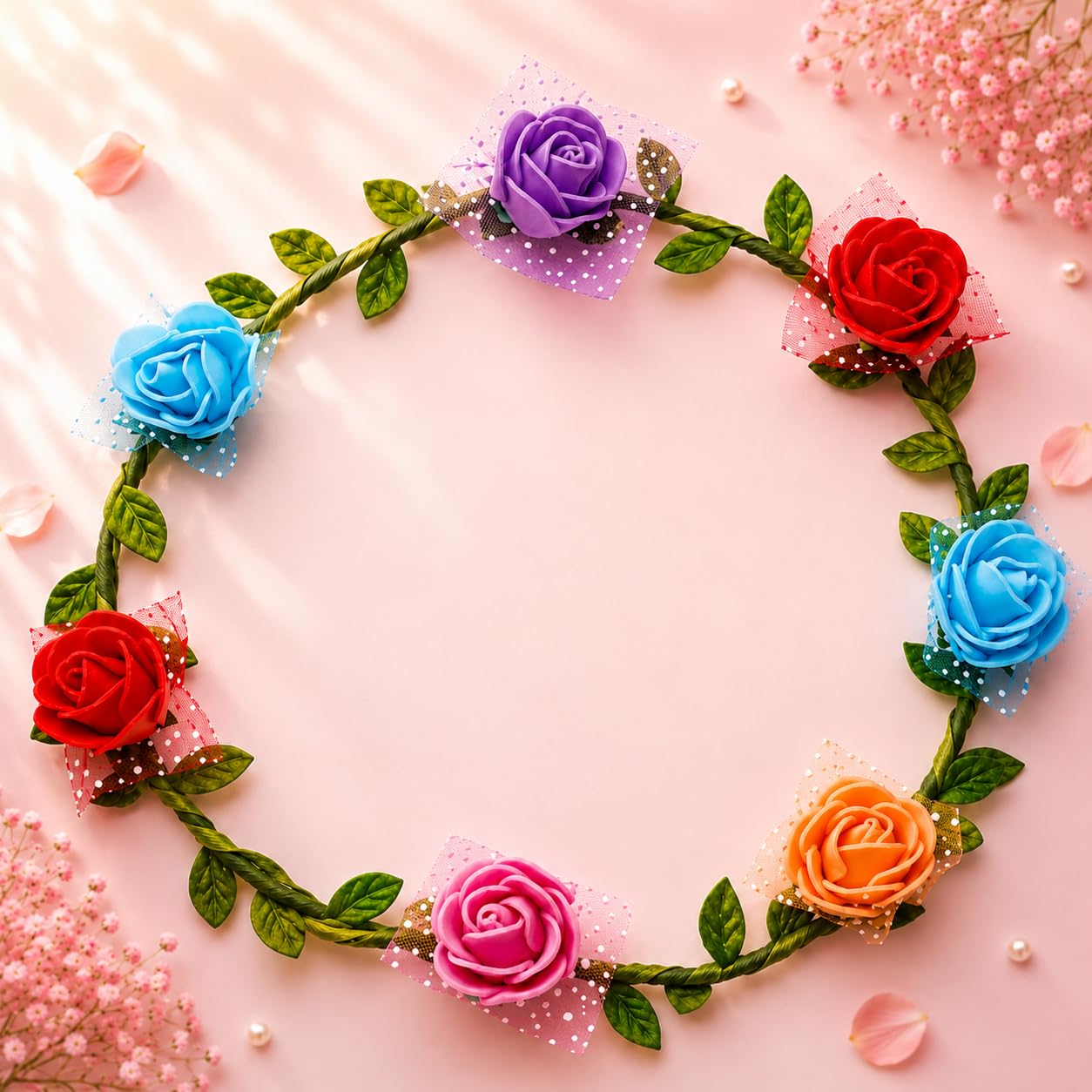 Floral Crown Headband Boho Tiaras for Women & Girls, Mom-to-Be Gift - 6.5" | Multicolor Rose Design | Adjustable Fit for Baby Girl | Artificial Silk & Leaf Accents | Wedding, Festival & Party Items.-image-37