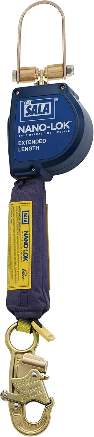 3M Nano-Lok Extended 3101588 Fall Arrest Safety Clip, 11-Ft Extended Length, Single Leg, Cab Mount Order Picker Connector & Steel Snap Hook End