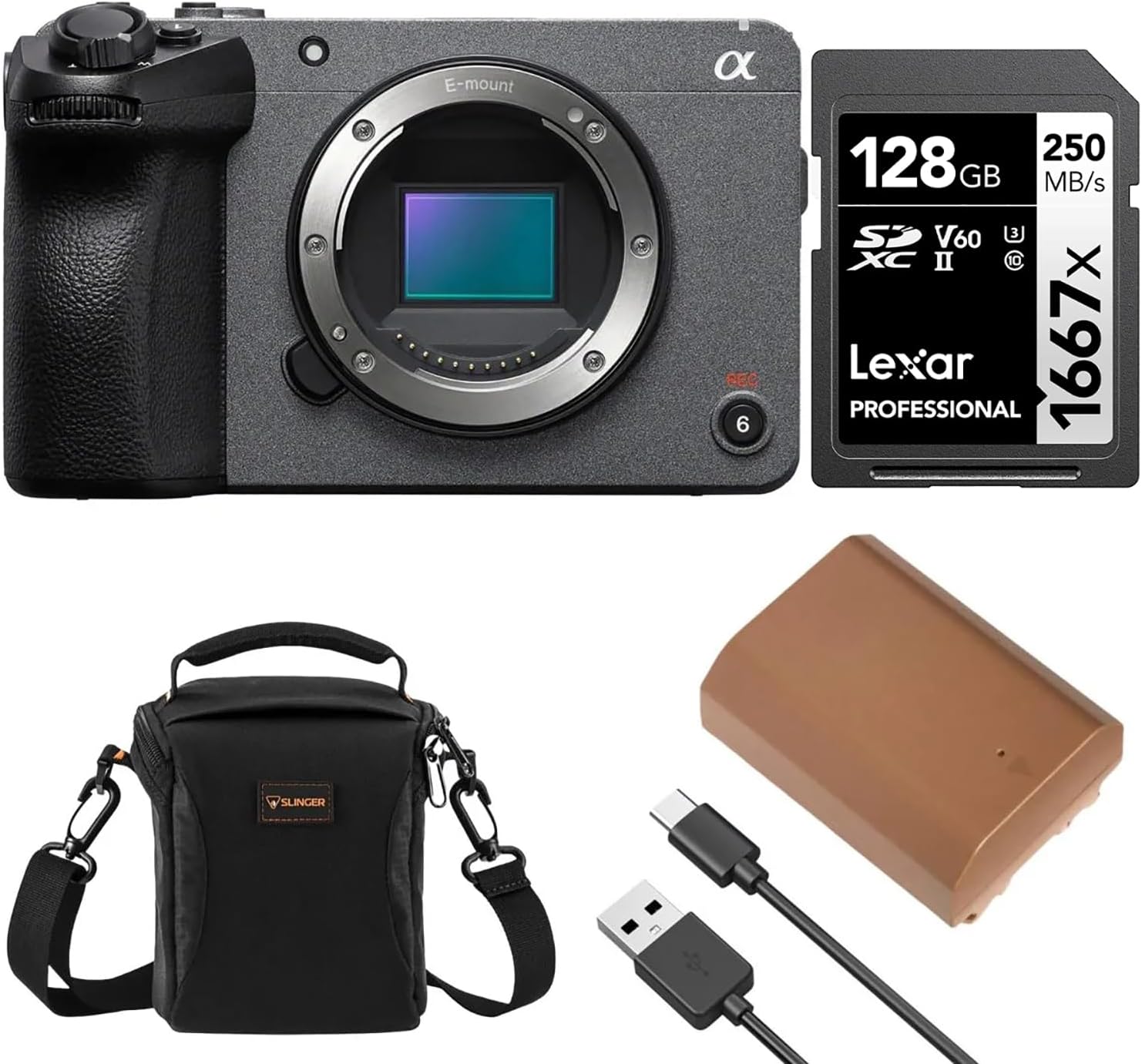 FX30 Super 35 Cinema Line Camera Bundle with Spare Battery, 128GB V60 UHS-II SD Card, Shoulder Bag