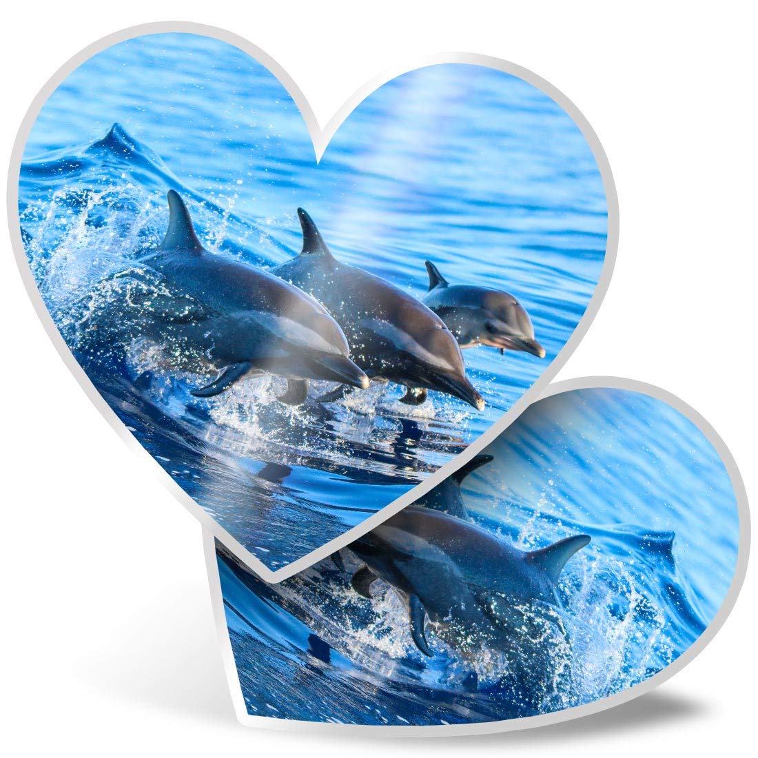 Destination Vinyl Ltd Multi 2 X 7.5Cm Heart Stickers - Swimming Dolphins Ocean Sea Creature Dolphin Fish Decals 8434