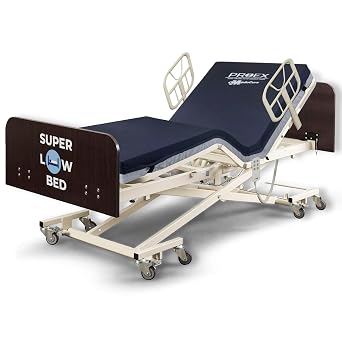 Ultra Low Adjustable Hospital Bed with 36" Foam Mattress - 7" - 30" Height Range, 80" - 88" Length Range, 36" Width - Full Electric Medical Bed with 8 Function Hi/Lo Hand Pendant - Mahogany