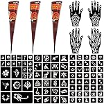 Moricher Temporary Tattoo Kits 3 Henna tattoo cones 101 Stencils Semi Permanent Tattoo Markers Jagua Gel for Women Men Kids DIY Art Painting Party Gifts