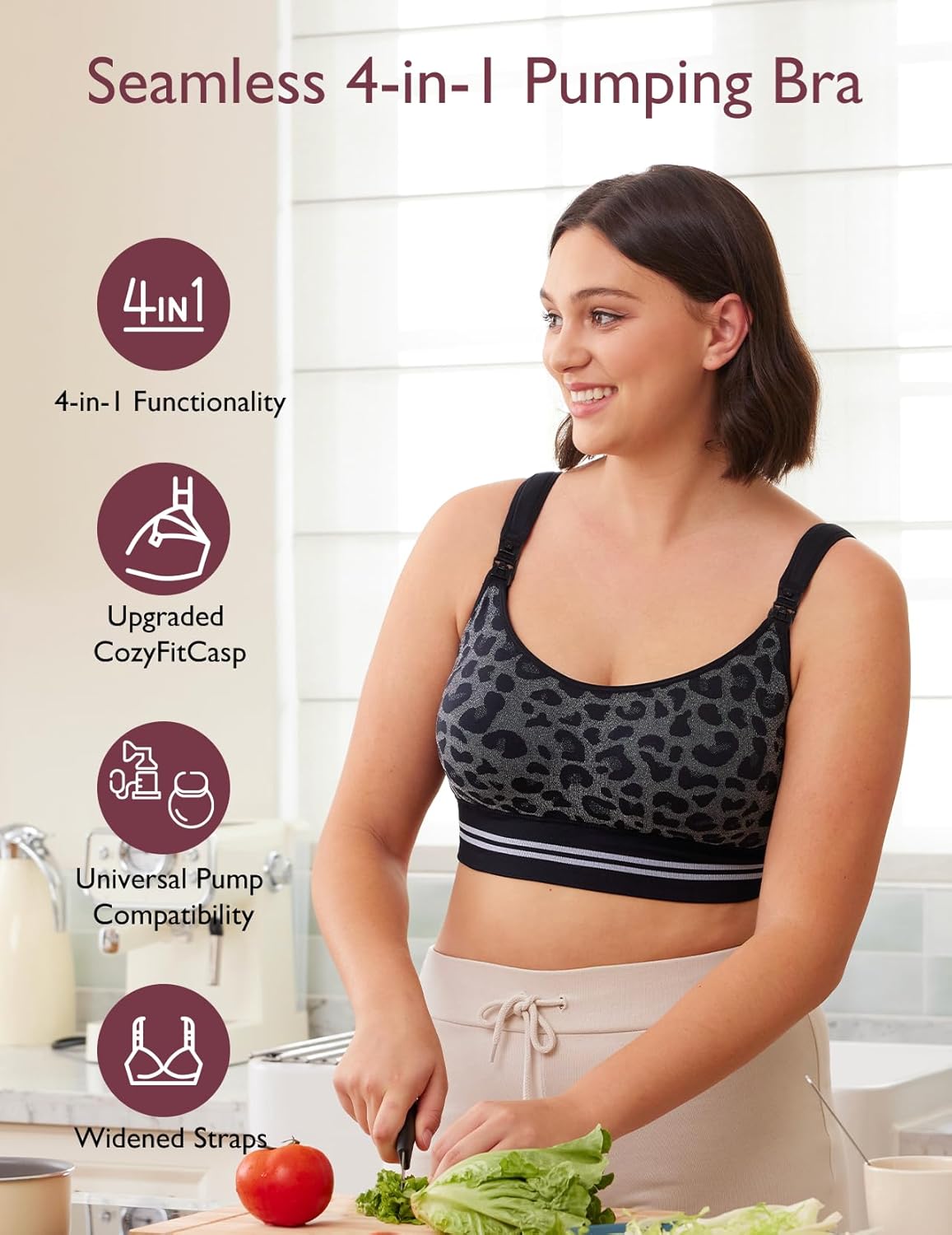 Momcozy Pumping Bra Hands Free | Seamless Nursing Bras for Pumping | Breast Pump Bra with Fixed Padding, Wireless - Image 3
