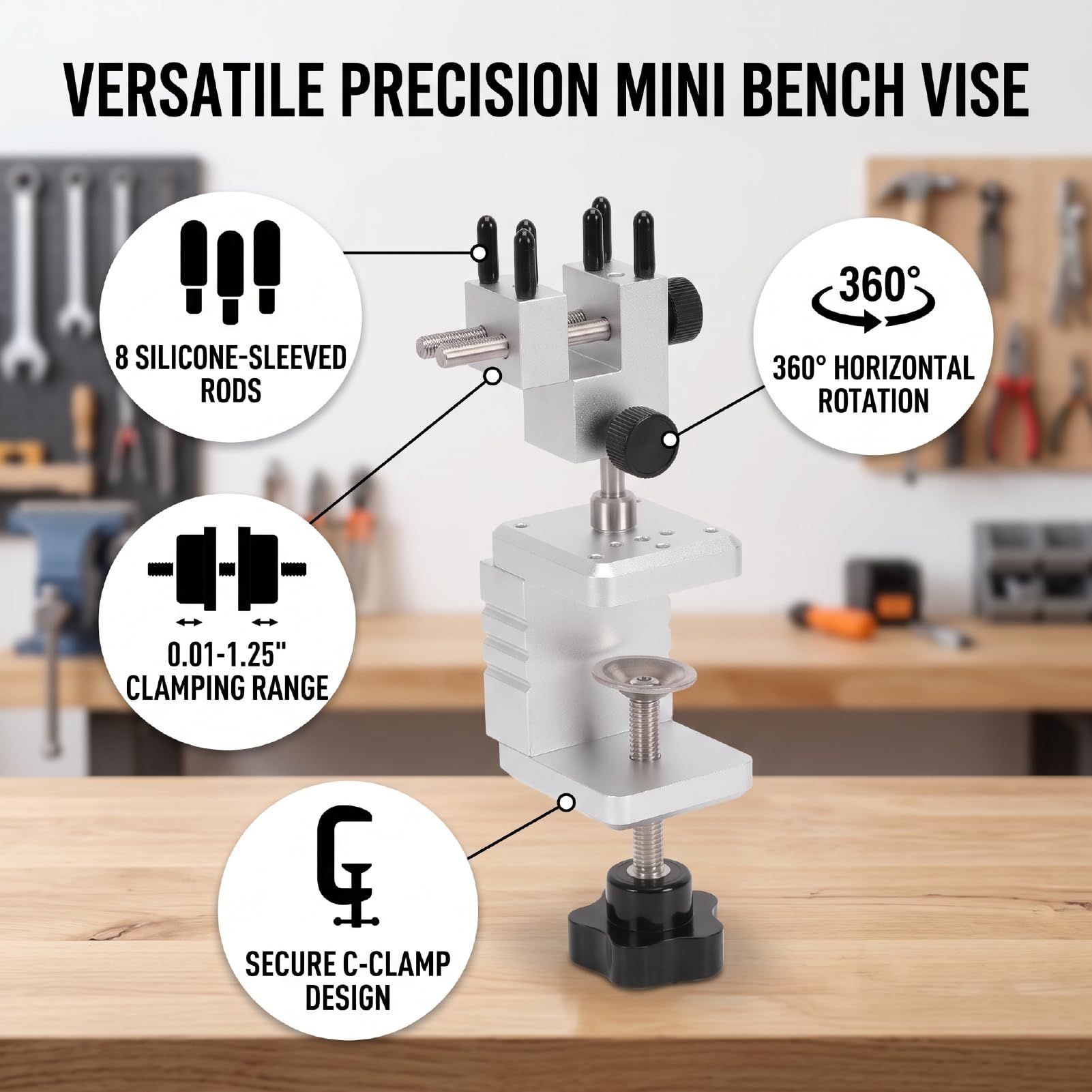 Asixxsix Mini Morsa da Banco con Morsetto a C Girevole a 360°