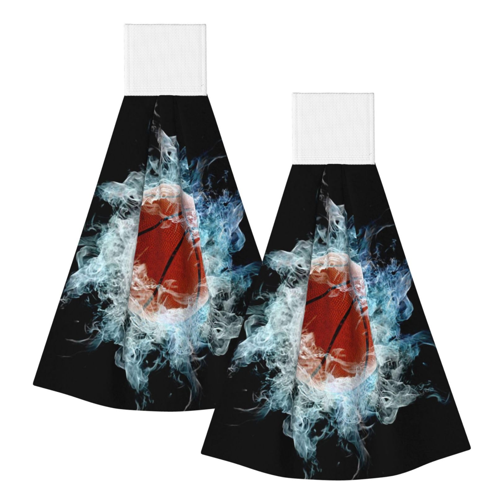DOPKLNA Abstract Basketball, 2 Pcs Hanging Coral Fiber Hand Towels for Bathroom, Absorbent Kitchen Towels
