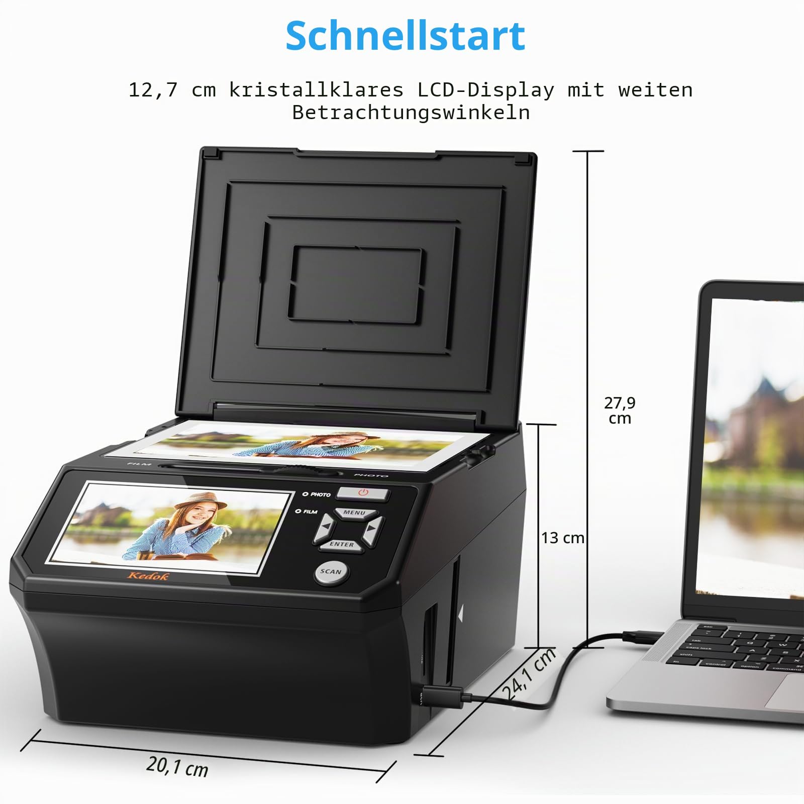 Digitaler Film- und Diascanner 5-Zoll-LCD-Bildschirm 35mm 110mm Film Foto Visitenkarten 22 MP JPEG 8 GB SD-Karte