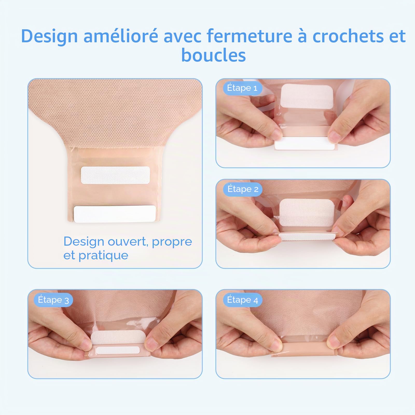 Lot de 20 sacs de colostomie, 15 à 60 mm découpés pour s'adapter aux poches drainables avec fermeture pour soins de stomie d'iléostomie, sac de stomie, fournitures de stomie, équipé d'un dispositif de