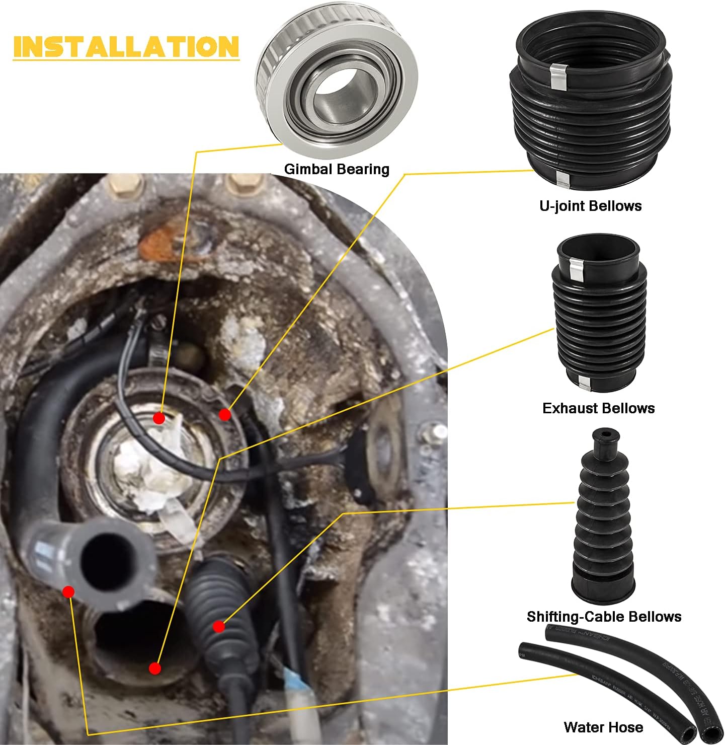 Transom Seal Repair Kit with Lower Shift Cable Replacement Kit 30-803097T1,865436A02 for Mercruiser R, MR, Alpha One Gen 1 1983-1990 sterndrives.