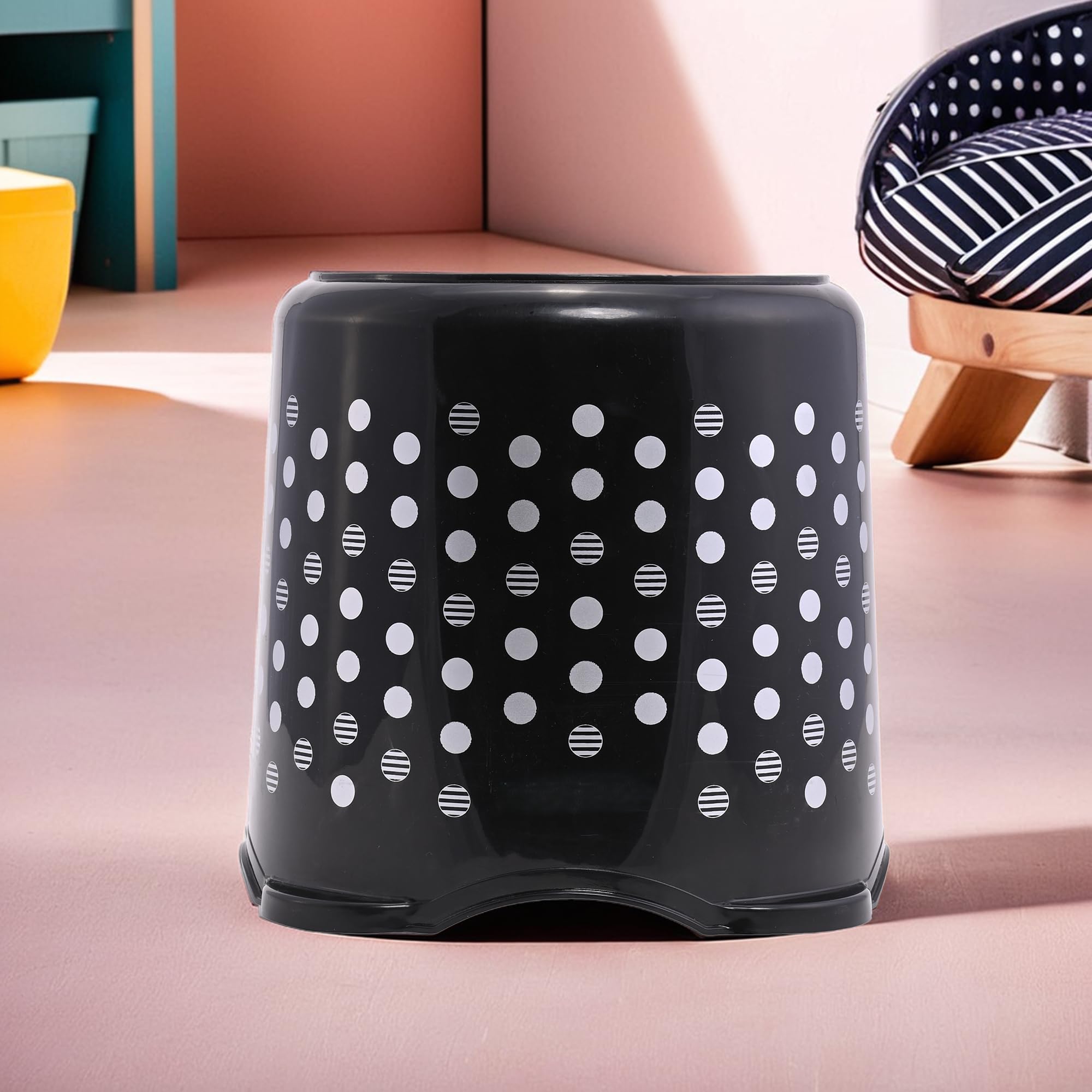 Kuber Industries Stackable Stool for Sitting | Light Weight & Space-Saving Stool for Kitchen, Home & Office | Ideal for Living Room, Balcony & Garden | Dot Comfy- Black-image-17