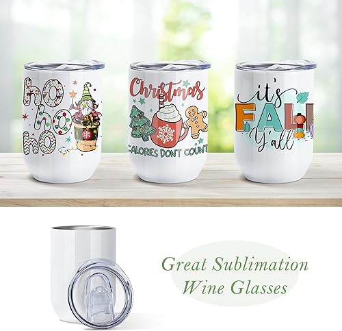 Miniatura 3 de AGH Juego de 50 vasos de vino por sublimación de 12 onzas vaso de vino aislado de acero inoxidable con tapas copa de vino sin tallo accesorios de