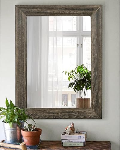 Miniatura 3 de Espejo de pared retro con marco de madera, grandes espejos rectangulares colgantes de 26 x 18 pulgadas, decorativo para baño, dormitorio, sala de