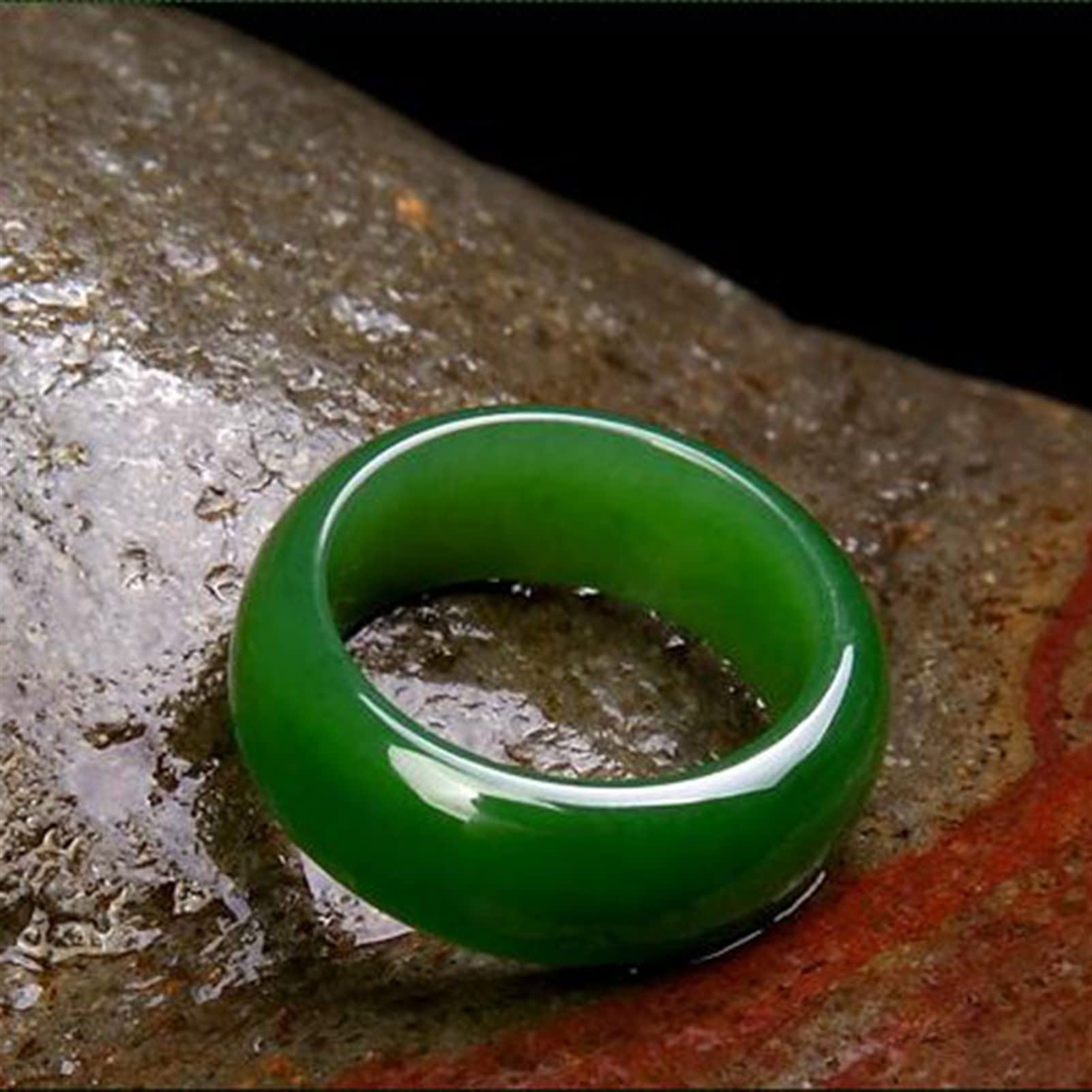 Natural Hand-carve Jade Ring Jasper Green Diameter 14mm-23mm Fashion Accessories Men Women Luck Gifts (Gem Color : Green, Ring Size : 16)