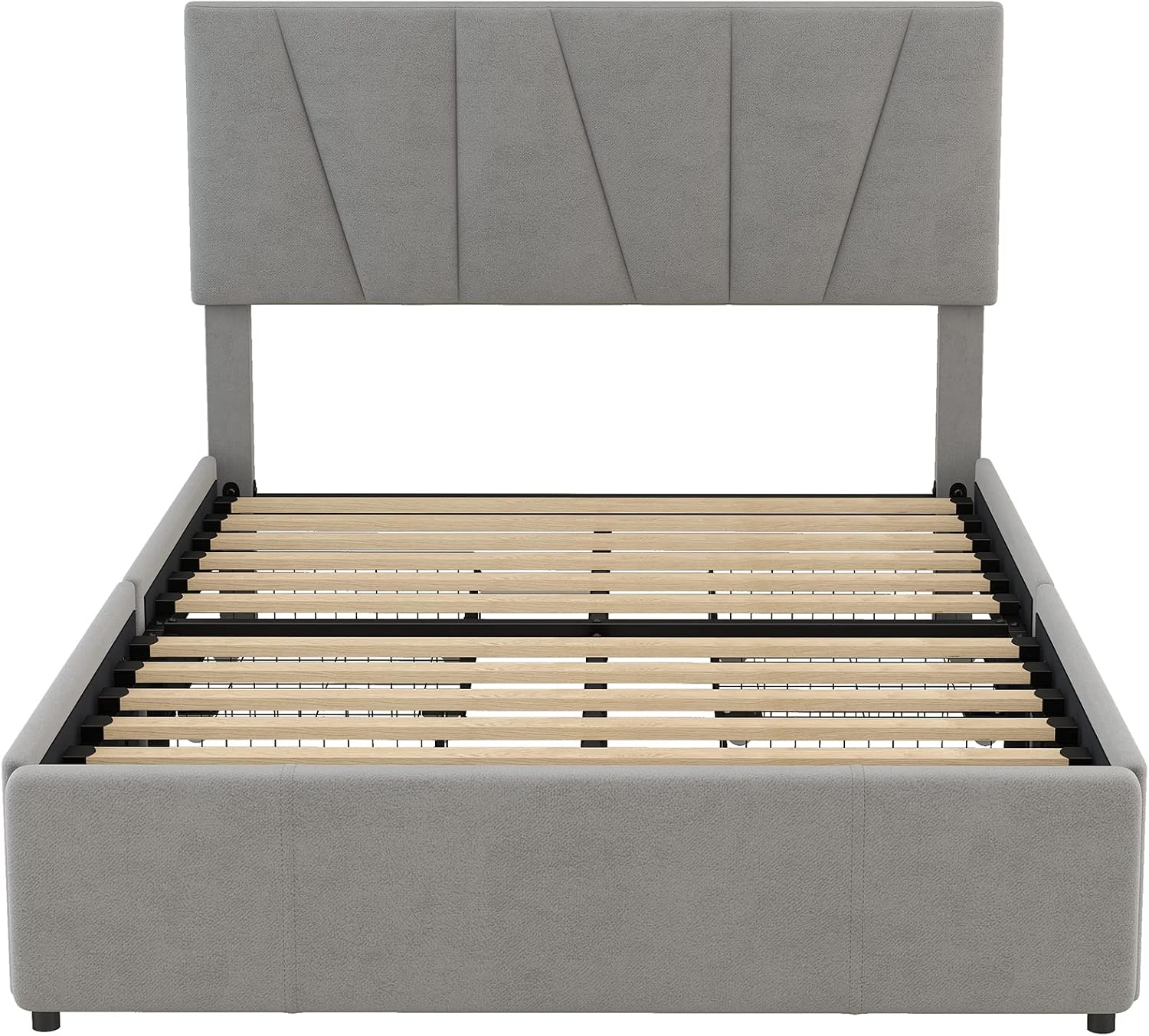 Partially assembled bed frame with slatted base