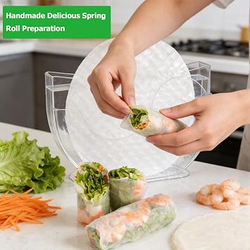 Spring Roll Maker Spring Roll Water Dipper Rice Paper Water Bowl Dipper and 8 Pcs Tray,Gloves and Foldable Stand