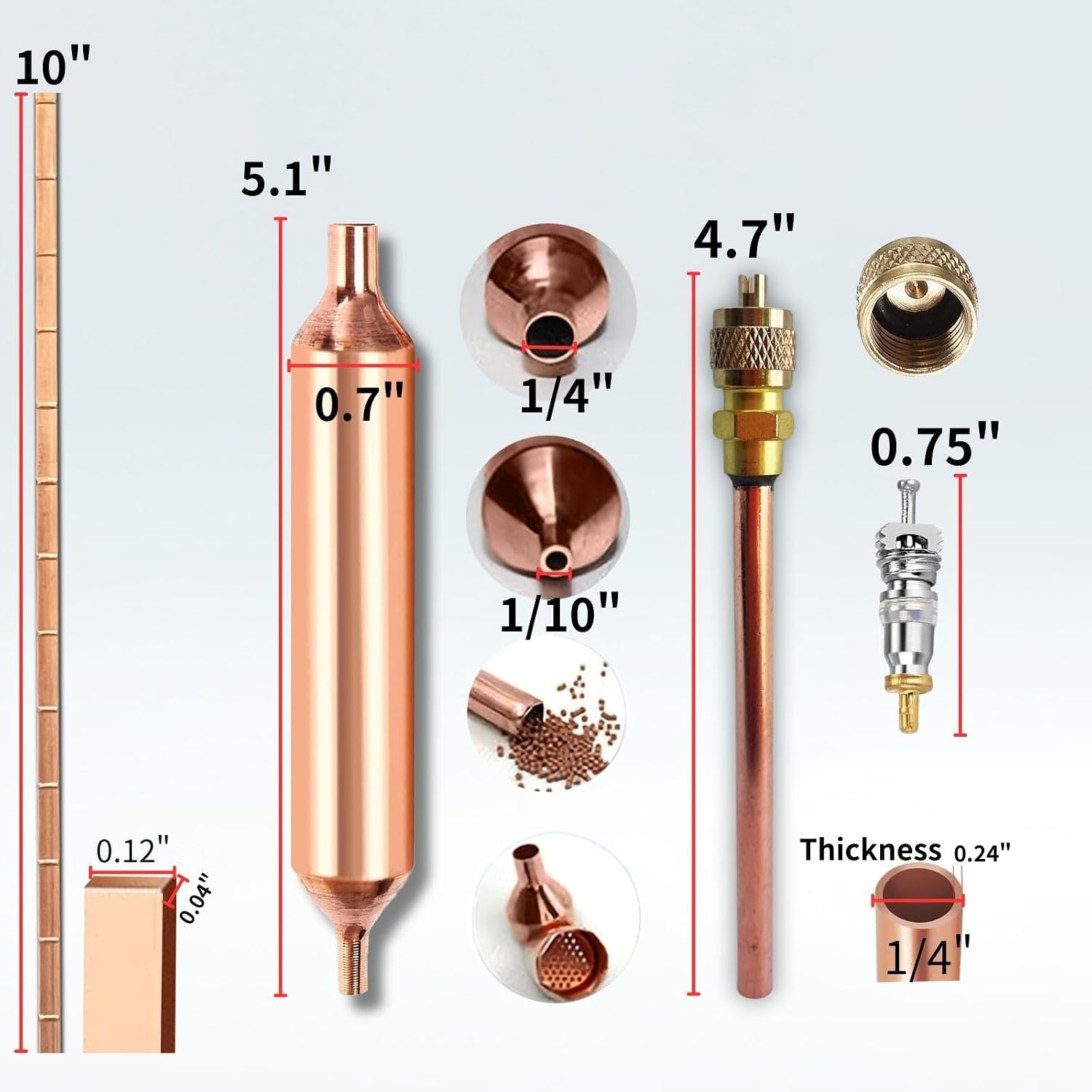 Refrigerator Filter Dryer 12PCS, Copper Access Valve 1/4 /Filter Dryer for Refrigeration/Phosphor Copper Brazing Rods Fridge Air Conditioner Repair Tool Kit