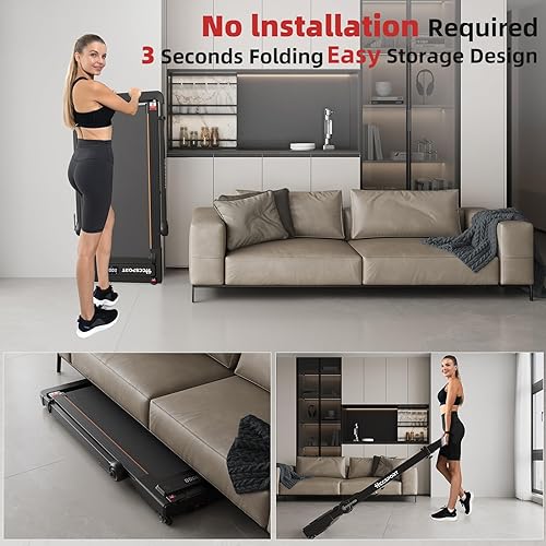 Miniatura 6 de Cinta de correr con inclinación, 3 en 1 para debajo del escritorio, con estación de trabajo de escritorio extraíble, 3.5 HP plegable, compacta,