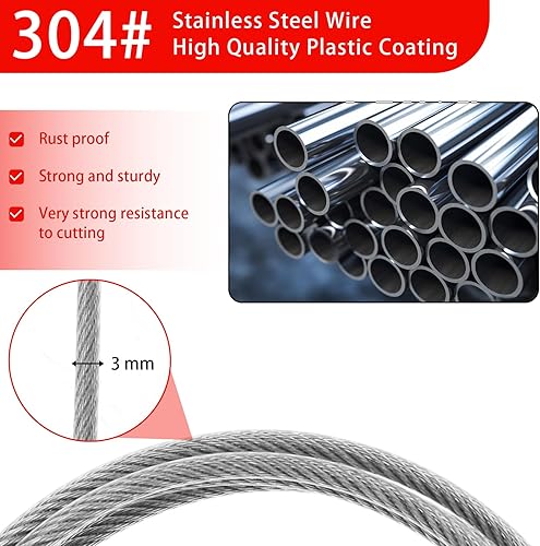 Miniatura 2 de Cable de seguridad de acero inoxidable de 18 pulgadas, 4 pies, cuerda de alambre de seguridad para viajes al aire libre, cable de seguridad para