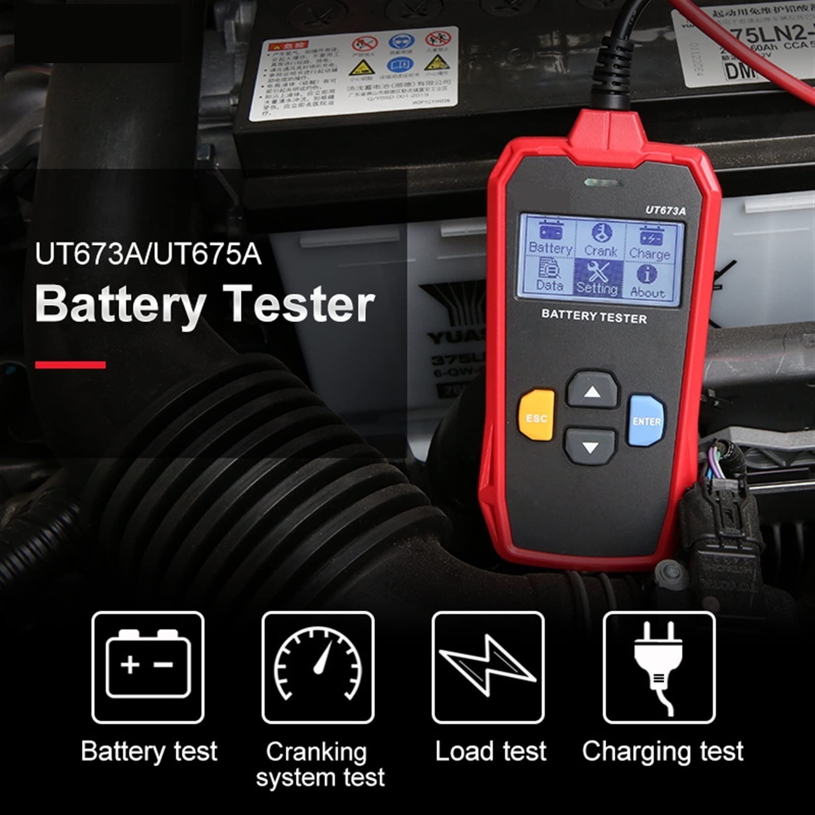 Comprobador de baterias de coche Probador de batería de coche Ut673a ut675a 12v 24v dc Prueba de arranque del circuito de carga del medidor de la batería del medidor de la capacidad del examen(UT675A)