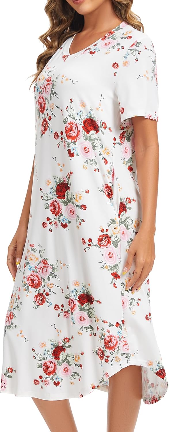 Nightgowns for Women Cotton Short Sleeve Long Night Gowns with Pockets - Image 6