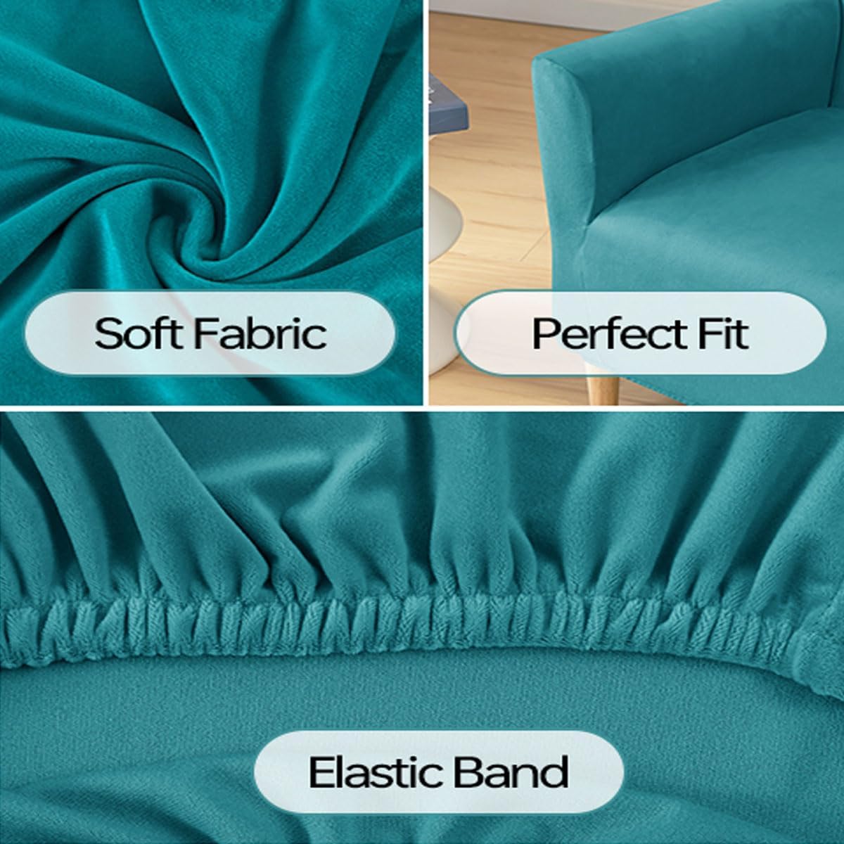 Stretch Chair Covers with Arms 1-Piece Banquet Armchair Slipcover Velvet Mid Century Modern Armchair Slipcover Anti-Slip Furniture Protector for Living Room Friendly for Kids Pets (Turqouise)