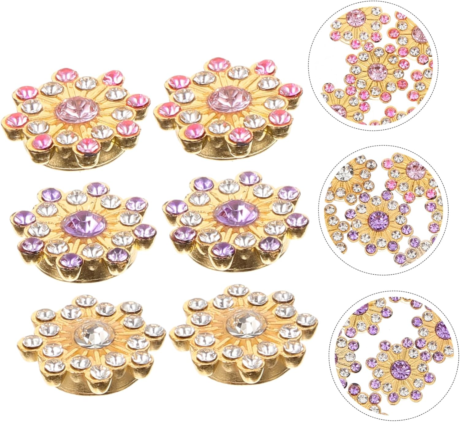Angoily 150pcs DIY Rhinestone Flower Charms for Crafts Embellishments for Dresses Accessories White Pink Light Violet DIY Art Costumes Bags More