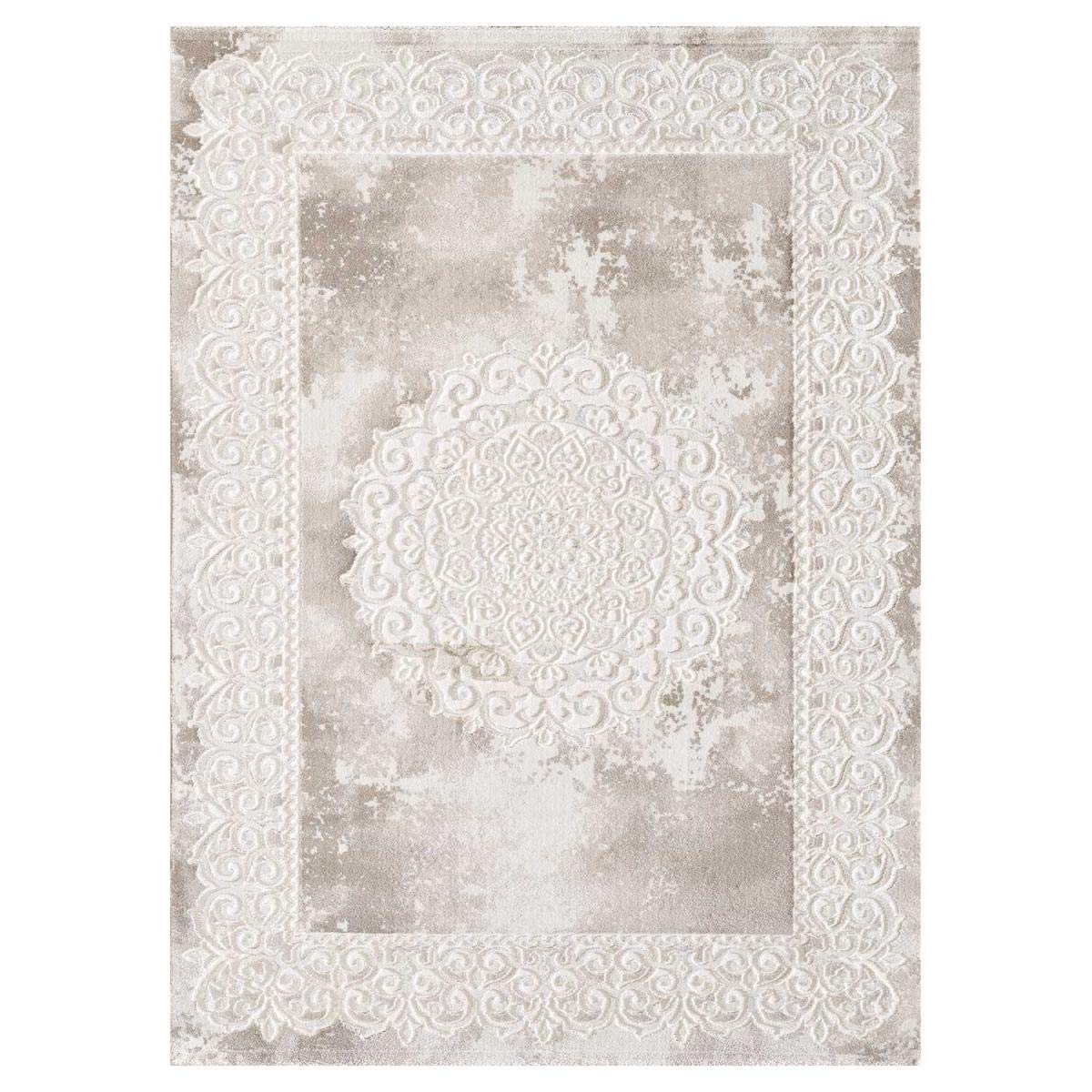 1A2T - Tapis Salon Moderne Design Oriental Style - Tapis Salon Beige 120x160 cm - Tapis à Poils Ras Rectangulaire idéal pour Le Salon, 3581