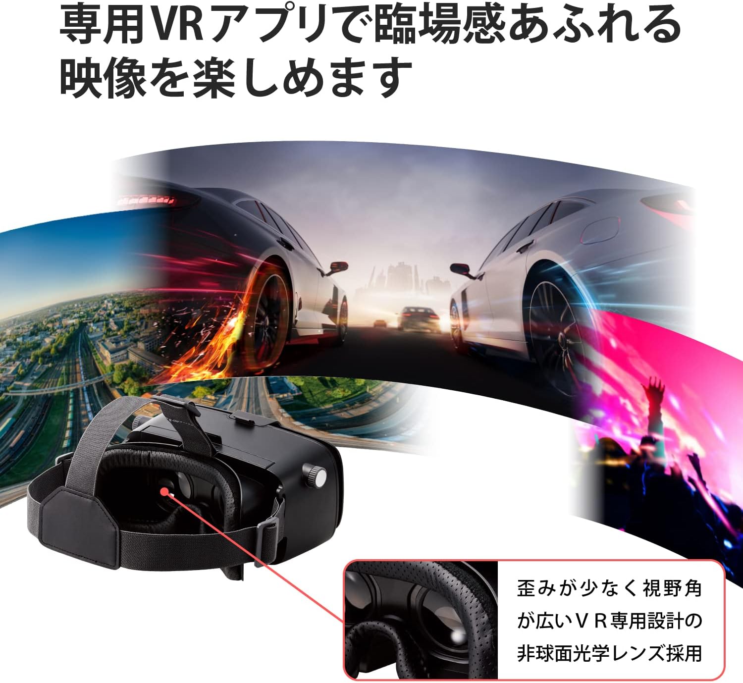 Elecom VRG-2D3D02BK VR Goggles for Smartphones, Glasses, Adjustable Eye Width, 4.8 - 7 Inches, Compatible with iPhone and Android, 2D, 3D, Aspherical Optical Lens, Youtube Video, etc. Black