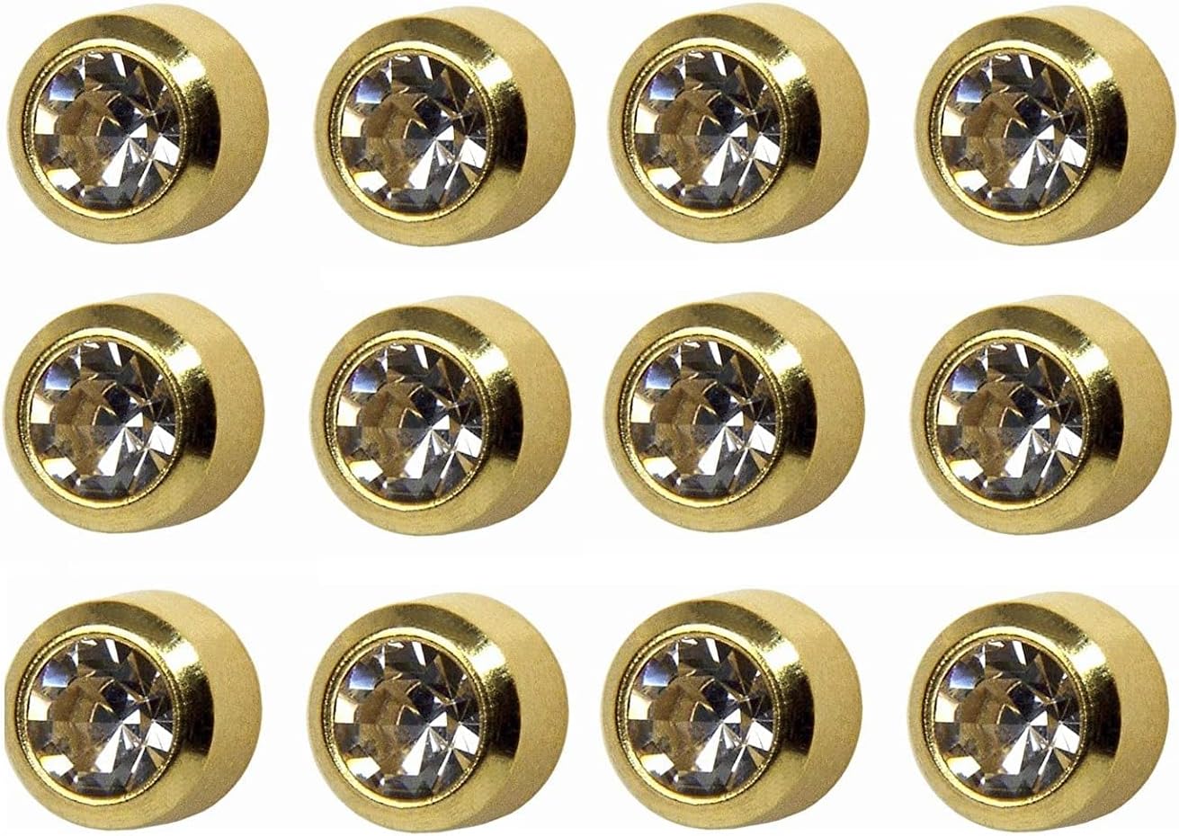 BarcodeEar Piercing Studs 4mm Ear piercing 12 pair April Diamond Gold Metal for Men & Women