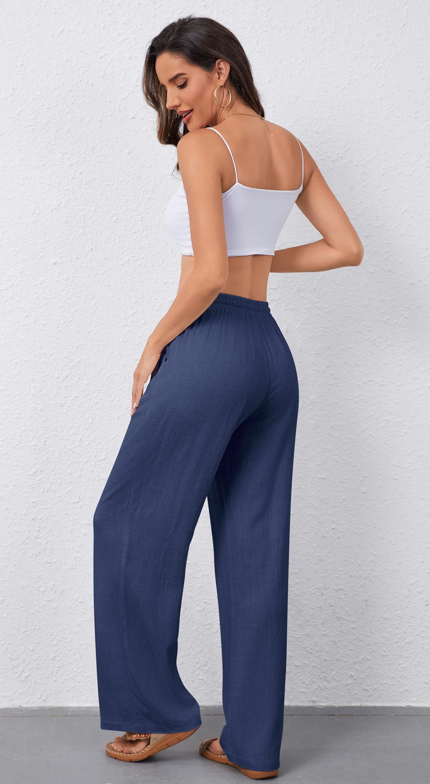 Pantalones de Algodón para Mujer con Cintura Elástica y Pierna Ancha