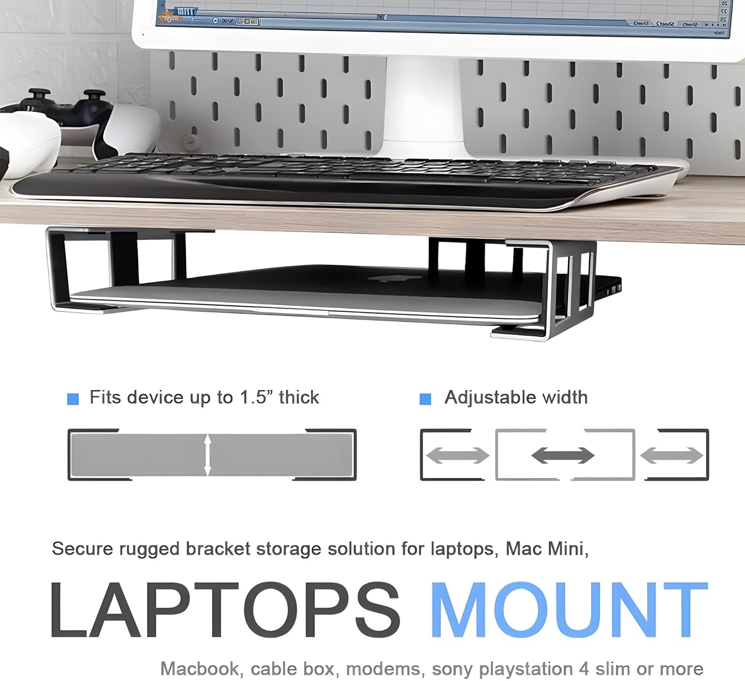 24x7 eMall Under Desk Laptop Holder Wall Mount Holder for Laptops, Carbon Steel, Scratch Resistant Strips, Adjustable Mounts Use Slide In And Slide Out Design. Device Thickness Should Not exceed 35mm. 17 71JDXxuUr L. SL1500