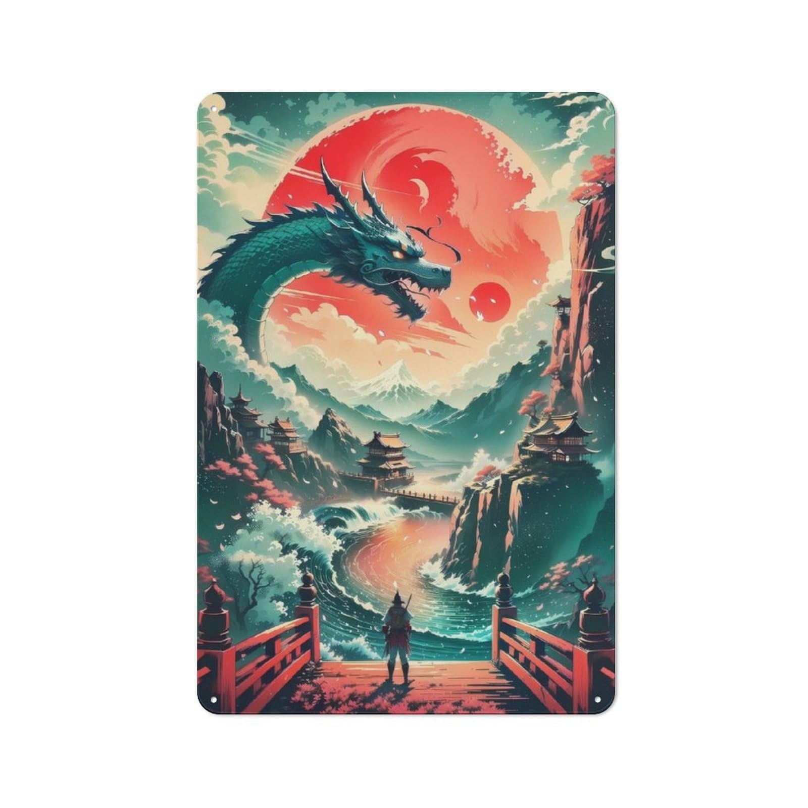 Junmoney Dragon Sunset Watch Tin Wall Plaque 30X20cm With For Dining Room Or Kitchen, For Vintage Wall Decor Fans, For Themed Room Decoration