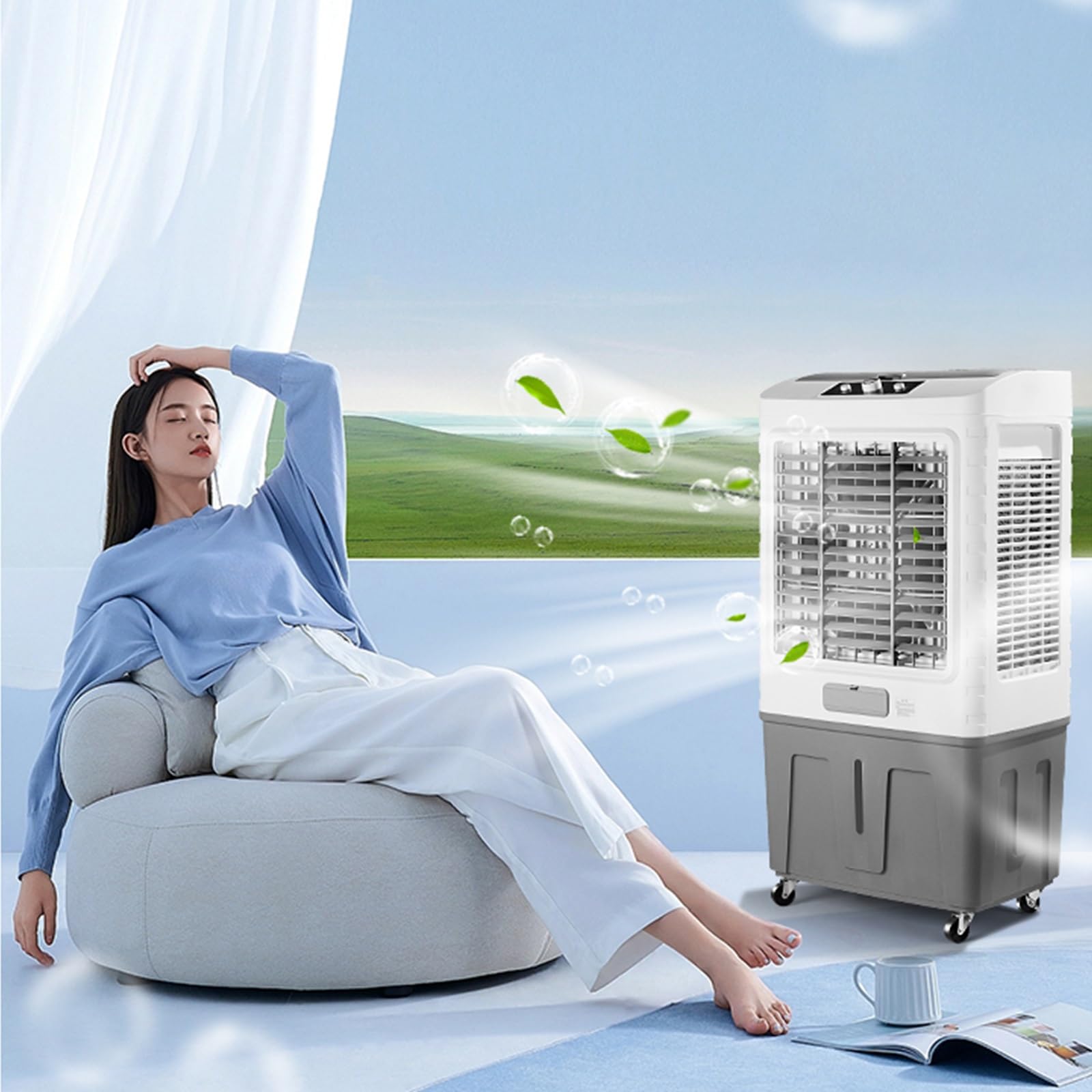 Verdunstungsluftkühler, 3 in 1 Sumpfkühler mit 120° Oszillation, 3 Geschwindigkeiten, tragbarer AC für Schlafzimmer, Zuhause, Büro